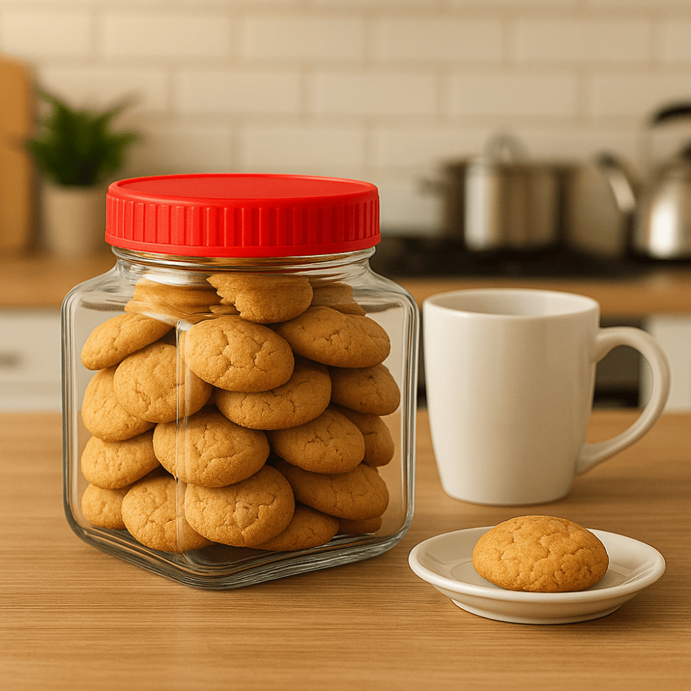 Yera 1kg Square Glass Storage Jar with Red  Cap – Airtight Kitchen Container