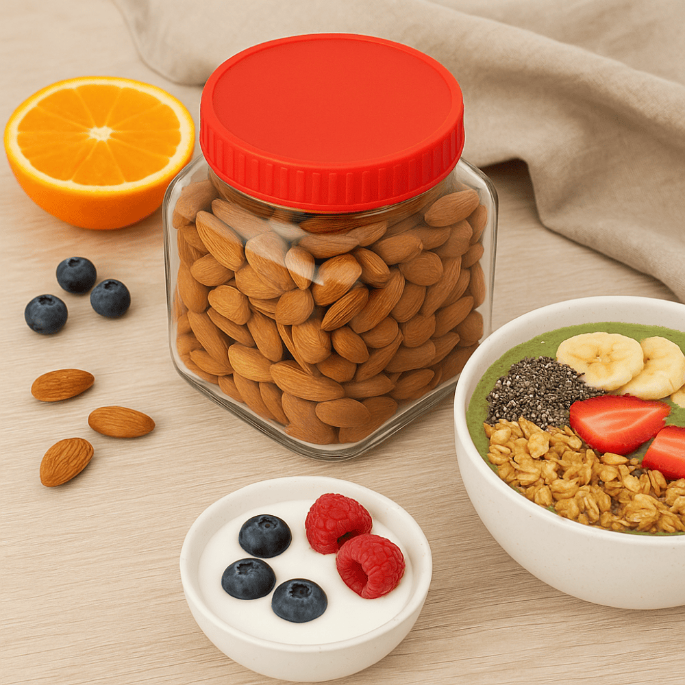 Yera 1kg Square Glass Storage Jar with Red  Cap – Airtight Kitchen Container