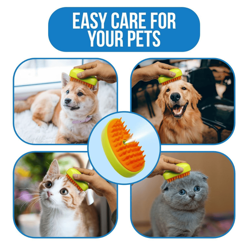 3-in-1 Steam Pet Brush for Dogs & Cats – Grooming, Massage & Loose Hair Remover