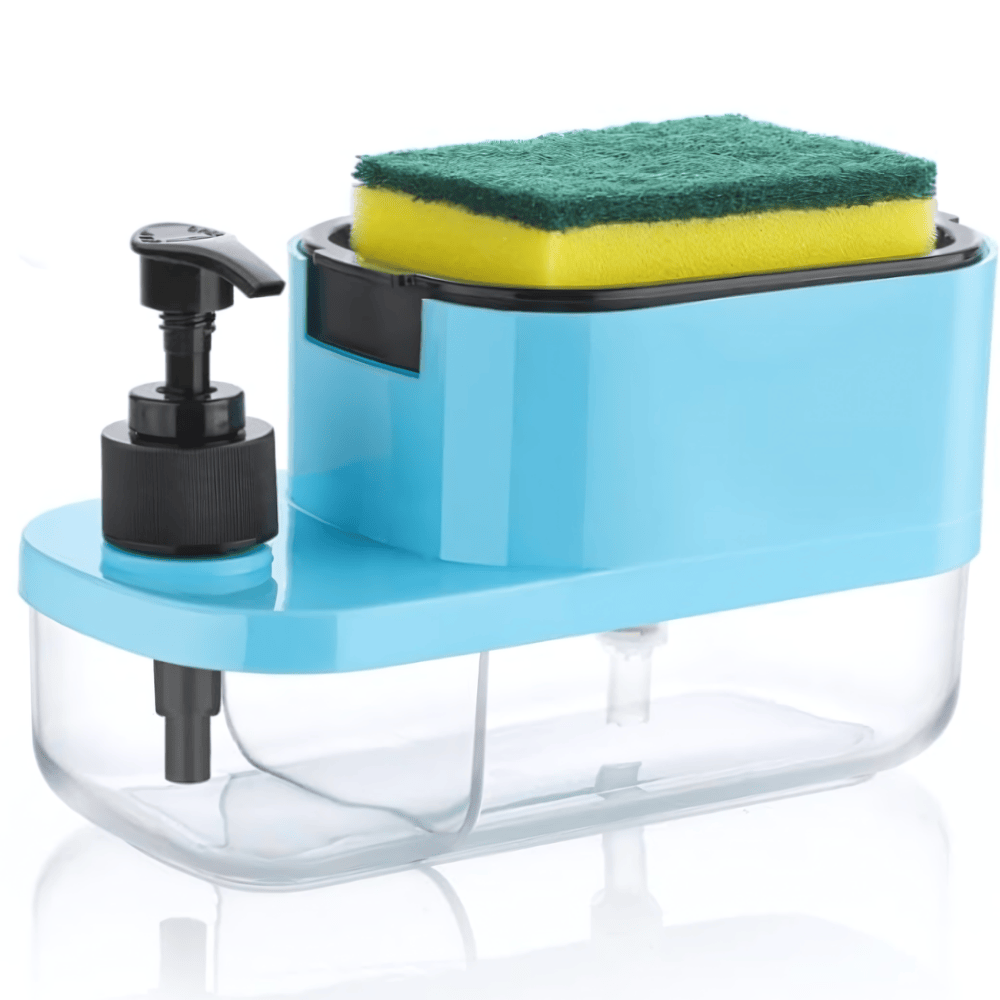 3-in-1 Soap Dispenser with Sponge & Storage Tray – Kitchen Sink Dishwashing Organizer