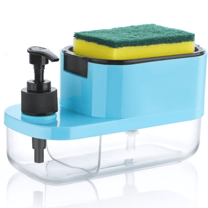 3-in-1 Soap Dispenser with Sponge & Storage Tray – Kitchen Sink Dishwashing Organizer