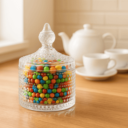 Premium 160 ml Glass Candy Jar with Lid – Decorative Bubble Embossed Storage Container for Sweets, Dry Fruits & Kitchen Décor