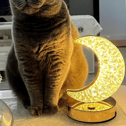 Crystal Moon Table Lamp with Metal Base – 3 Color Dimmable LED USB Rechargeable Night Light