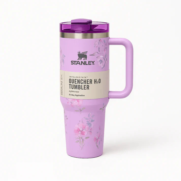 Stanley Quencher H2.0 FlowState Tumbler – 40oz / 1.18L Purple Floral, Vacuum Insulated Stainless Steel with Handle & Straw