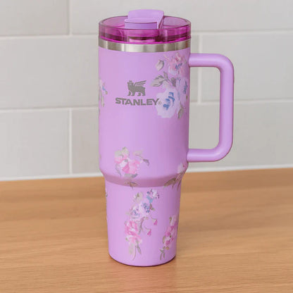 Stanley Quencher H2.0 FlowState Tumbler – 40oz / 1.18L Purple Floral, Vacuum Insulated Stainless Steel with Handle & Straw