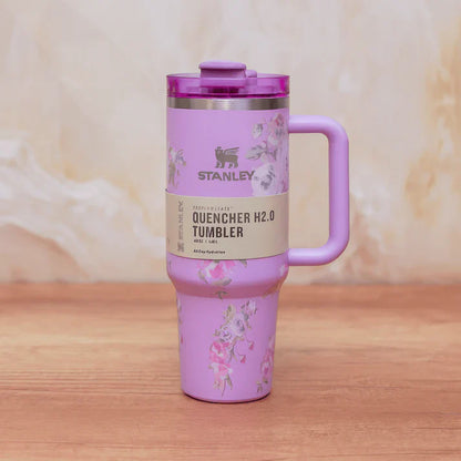 Stanley Quencher H2.0 FlowState Tumbler – 40oz / 1.18L Purple Floral, Vacuum Insulated Stainless Steel with Handle & Straw
