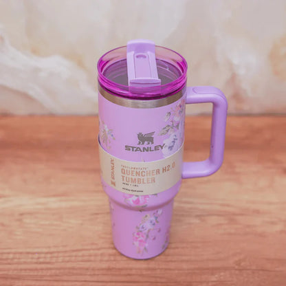 Stanley Quencher H2.0 FlowState Tumbler – 40oz / 1.18L Purple Floral, Vacuum Insulated Stainless Steel with Handle & Straw
