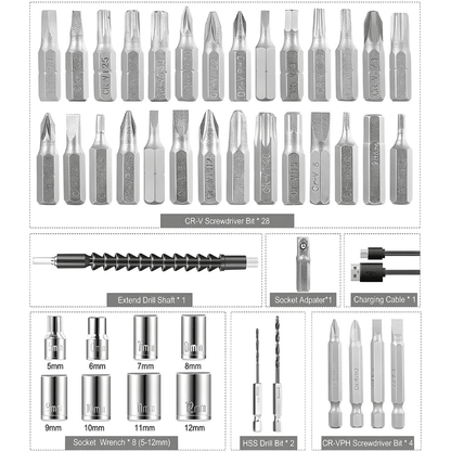 47 in 1 Electric Screwdriver Drill Set with LED Light & Flexible Extension